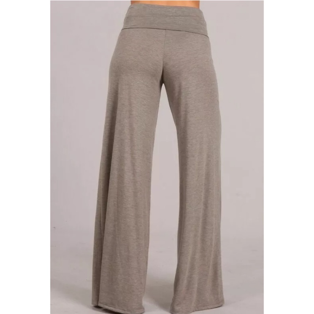 SOLD OUT Heather Taupe Wide Leg Palazzo Stretch Knit Pants - Picture 4 of 6